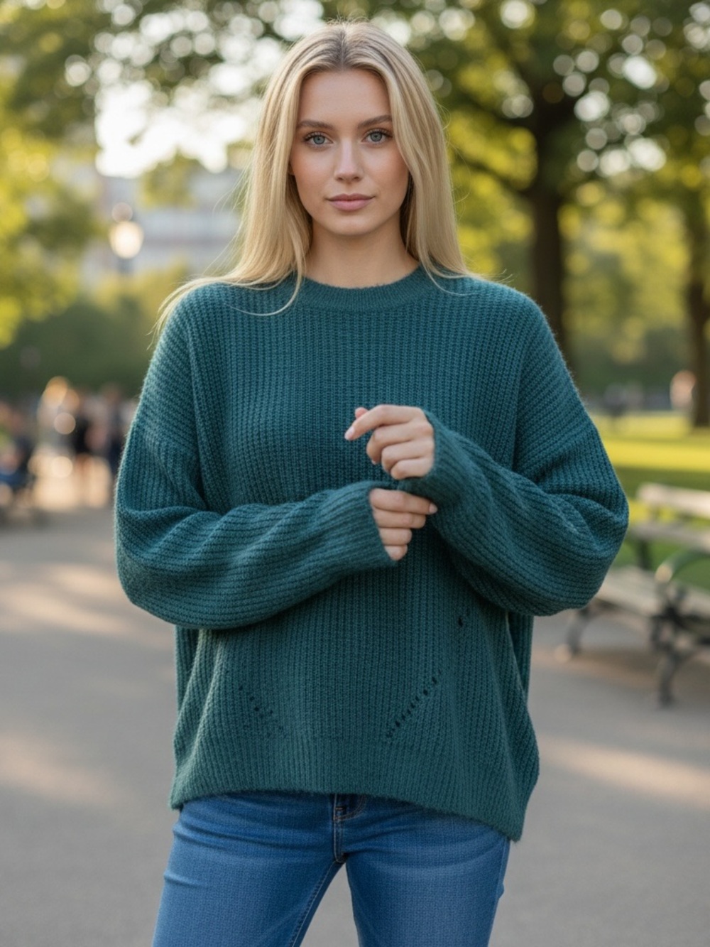 American Eagle Women's M Crew Sweater Teal Blue Soft Oversized EUC